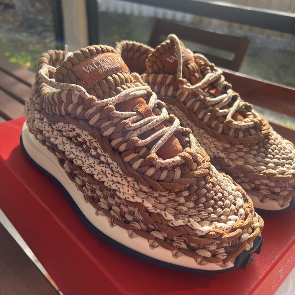 Valentino Garavani Braided Sneakers in Brown and Cream - authenticated